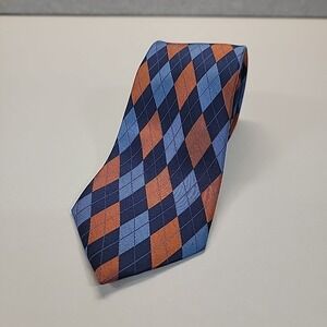 IZOD Men's Necktie Blue & Orange Argyle Pattern‎ Silk Business Casual